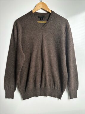 Kenneth Roberts Platinum 100% Cashmere V-Neck Sweater Brown Mens Size M